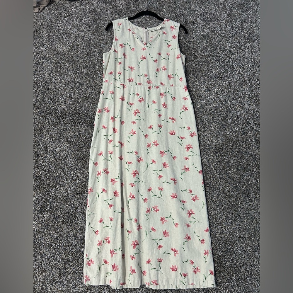 Vintage LL Bean size 10 linen floral midi dress 90s Y2K cottagecore granny boho